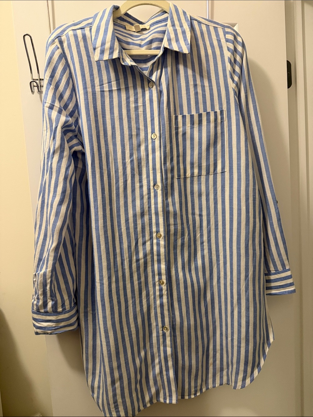 Casual Blue & White Stripe Button-Down Shirt for Men